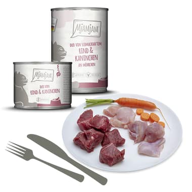 DUO von schmackhaftem Rind & Kaninchen an Möhrchen (bœuf, lapin & carotte)