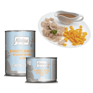 Blanchiertes Hühnchen mit gedämpftem Kürbis an Sosse