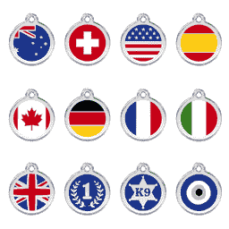 Médaille pour animaux avec Emaille - Croix suisse et autres drapeaux, Vainqueur, Shérif ou Evil Eye Bleu