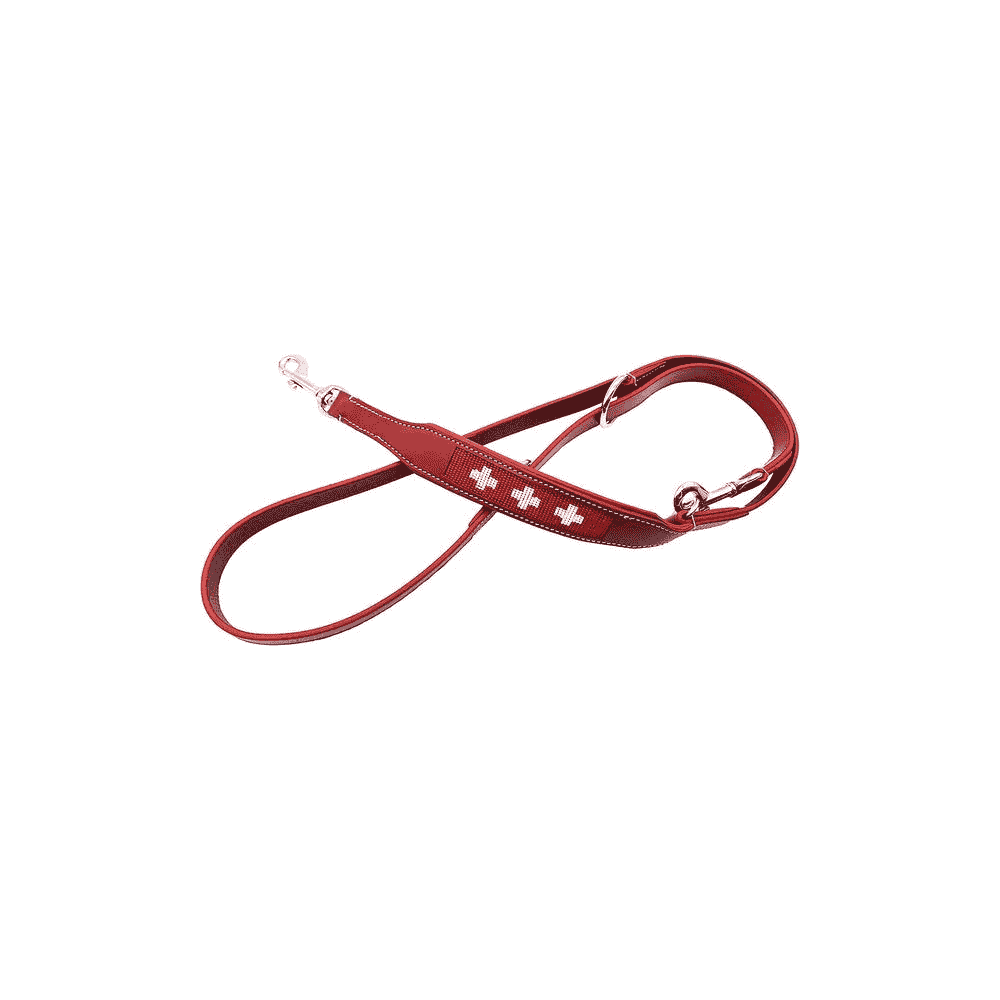 Leather leash with pearled Swiss cross