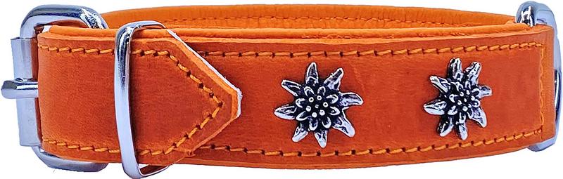 Edelweiss Collar made of soft leather, orange