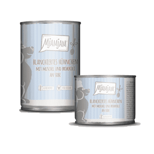 Dog Blanchiertes Hühnchen mit Muschel und Brokkoli an Sosse