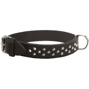 Collier en cuir souple avec rivets décoratifs, noir