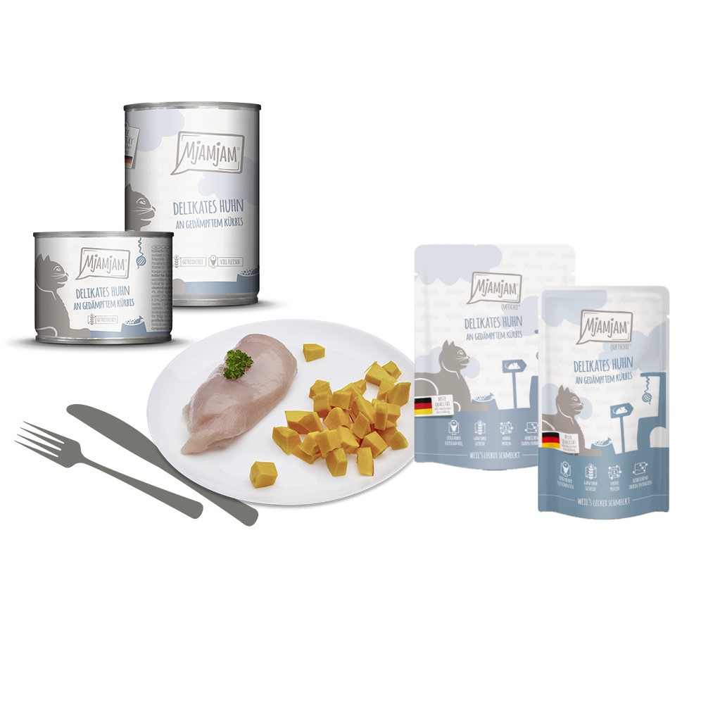 Delikates Huhn an gedämpftem Kürbis