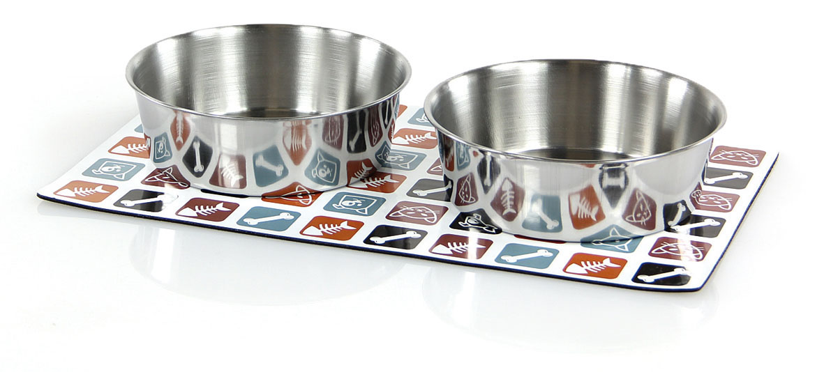 swisspet Magnetmatte Cats & Dogs mit 2 Näpfen, weiss, ø = 16 / 47 x 28cm
