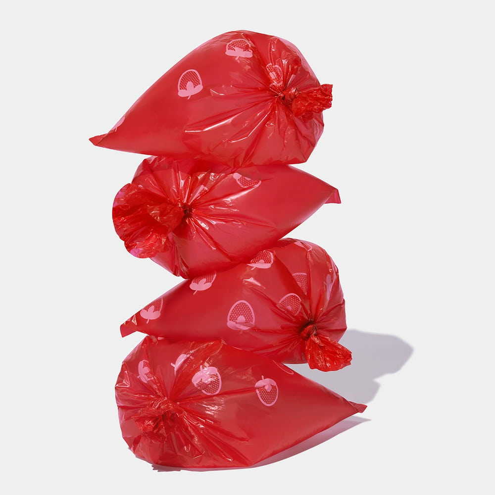Strawberry poop bag dispenser set, 7 rolls
