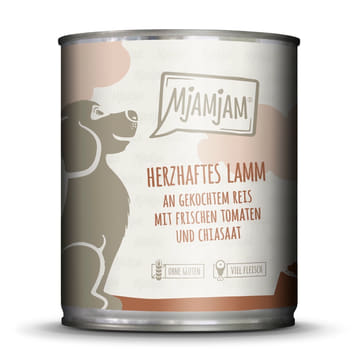 Dog Herzhaftes Lamm an gekochtem Reis mit frischen Tomaten