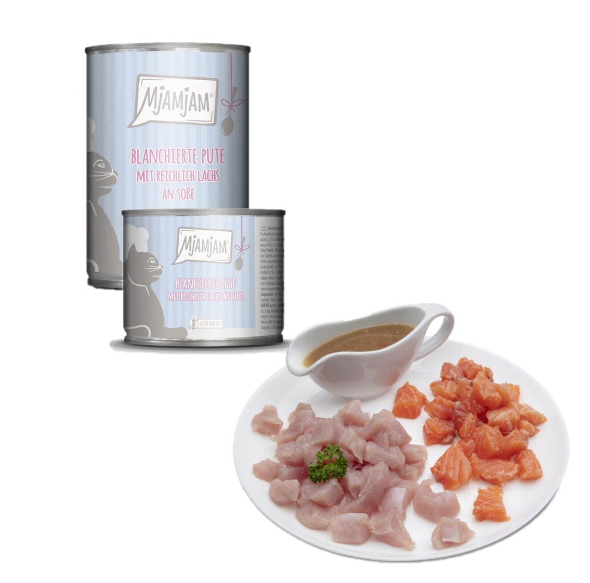 Blanchierte Pute mit reichlich Lachs an Sosse