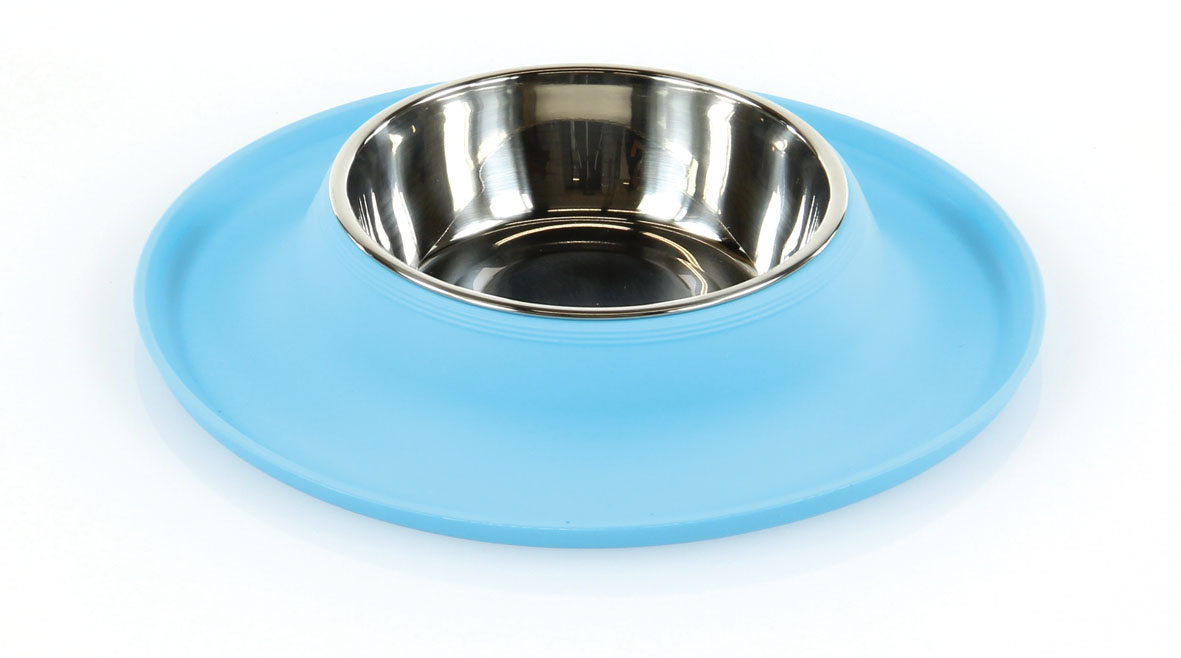 swisspet Gamelle avec bassin en silicone pour chiens et chats, ronde, bleu clair, S = 160ml, ø = 20cm / 3.4cm