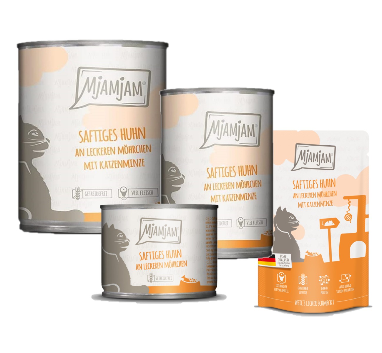 Saftiges Huhn an leckeren Möhrchen mit Katzenminze