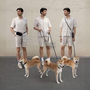 3-in-1 Handsfree Leather Dog Leash schwarz