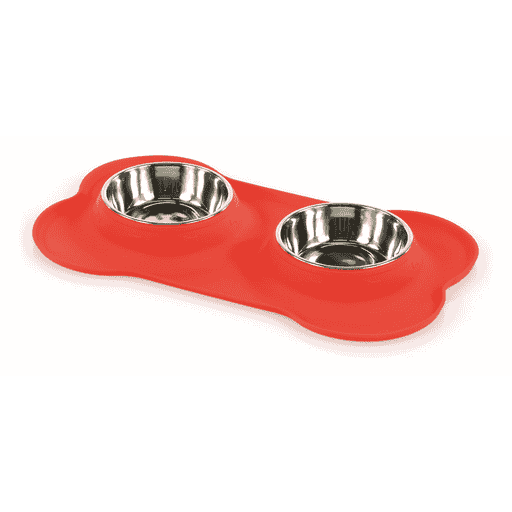 swisspet Gamelle avec bassin en silicone pour chiens et chats, forme d'os, rouge, S = 36 x 21 x 3.4cm
