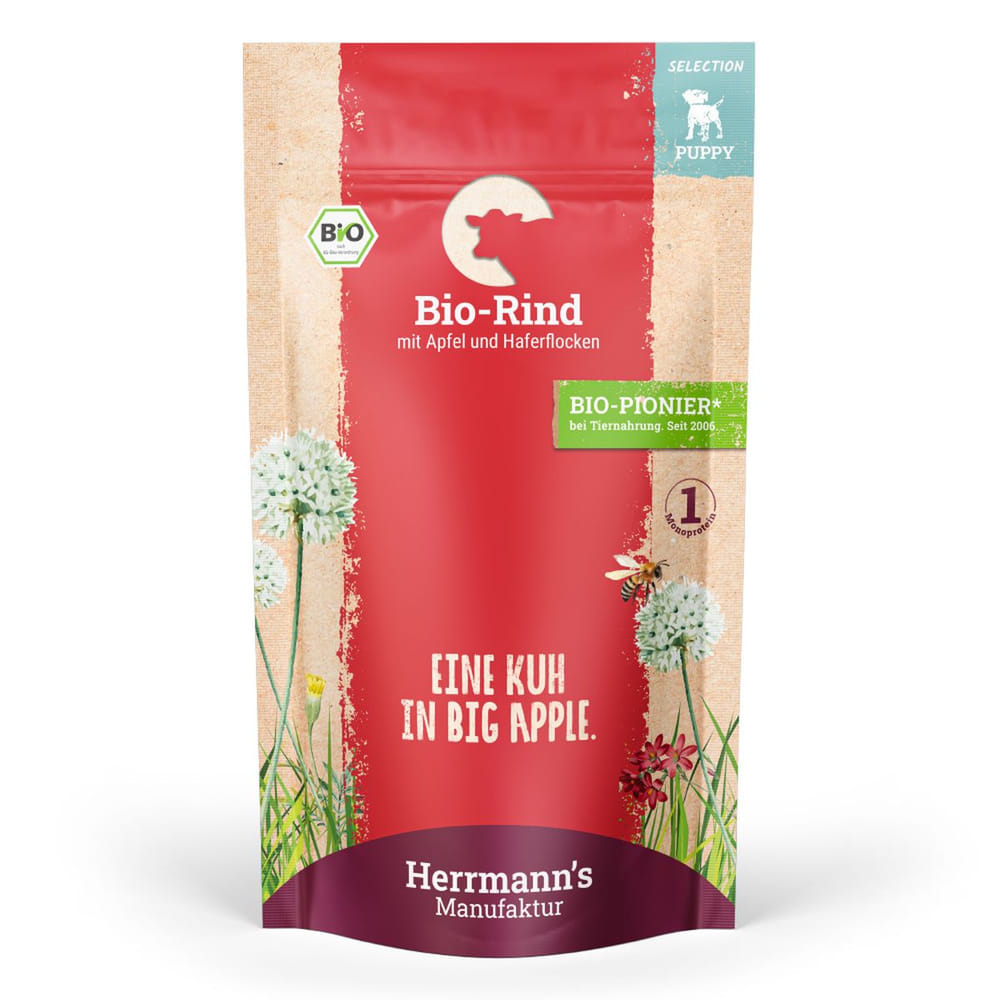 Selection puppies organic beef with apple and oat flakes