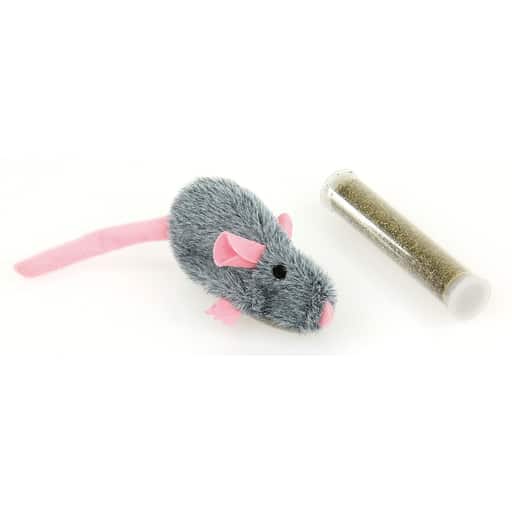 Plüschmaus mit Catnip-Trommel grau