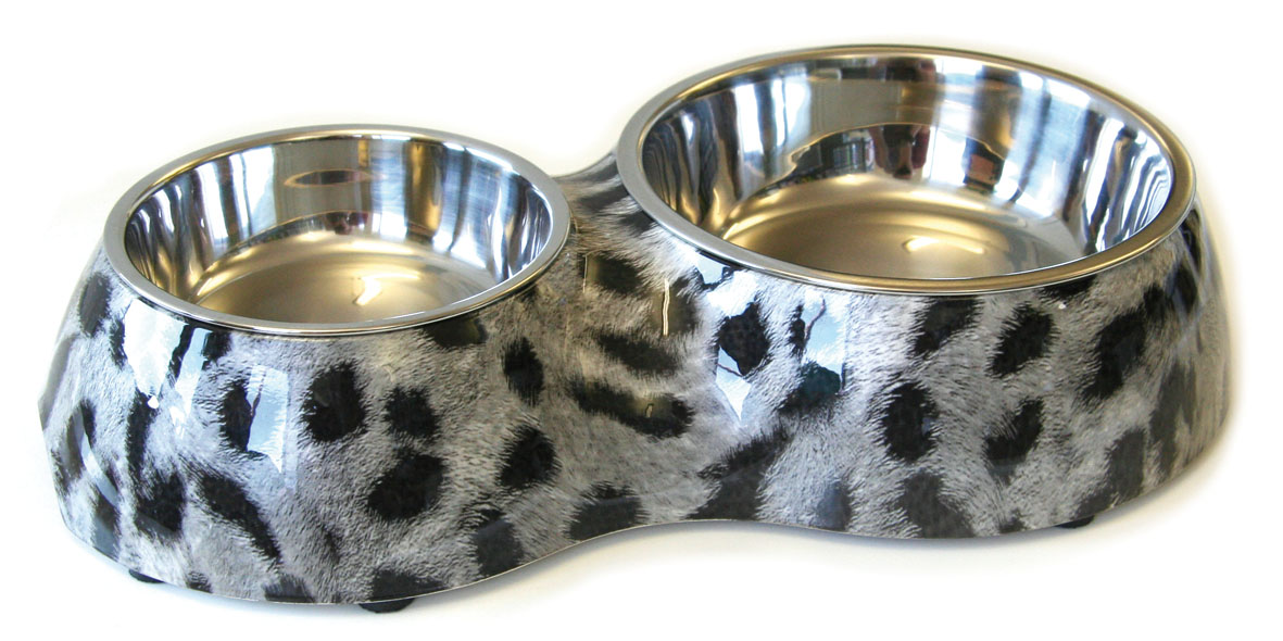 Gamelle double pour chien et chat en mélamine, motif léopard