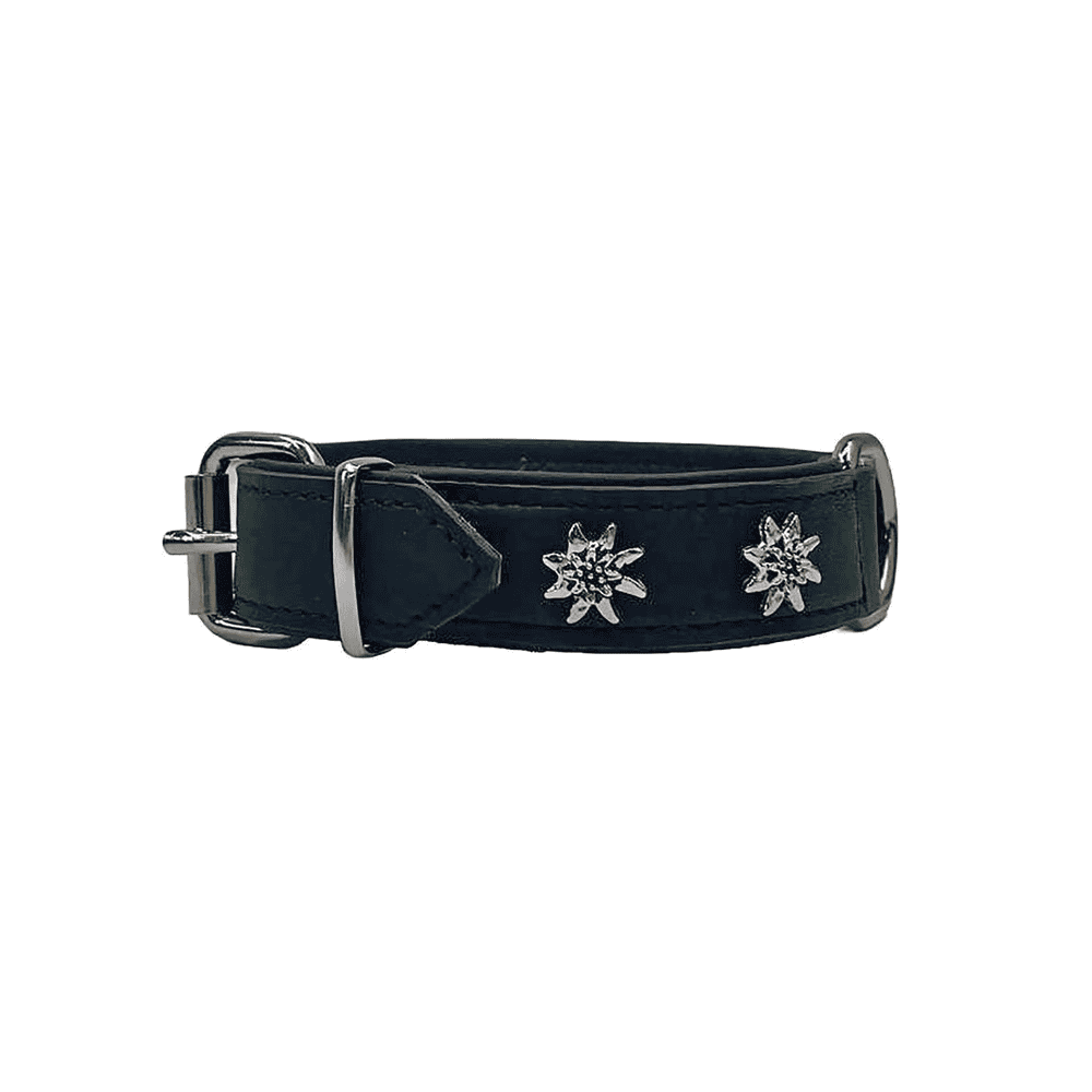 Edelweiss Collar made of soft leather, black