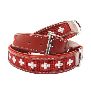 Weichleder-Halsband mit Schweizerkreuz geperlt
