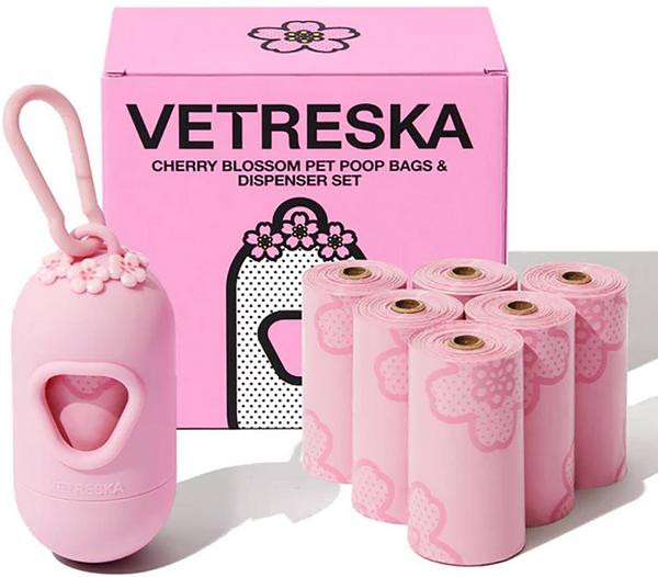 Set distributeur de sacs à crottes Cherry Blossom, 7 rouleaux