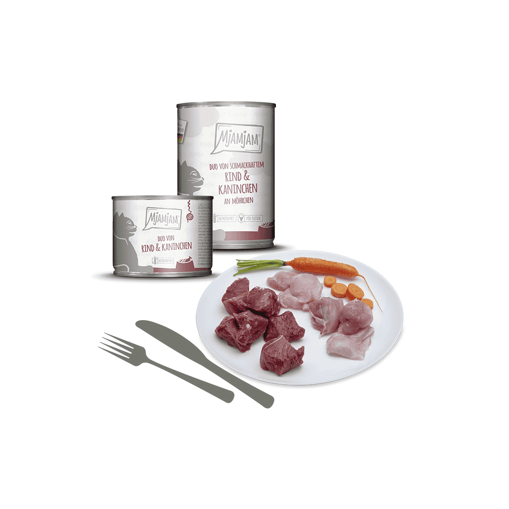 DUO von schmackhaftem Rind & Kaninchen an Möhrchen