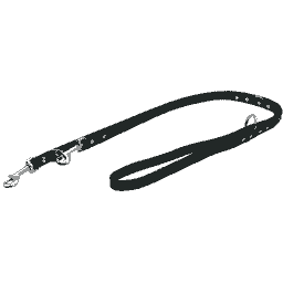 Laisse en cuir souple rivetée avec couture décorative, noir