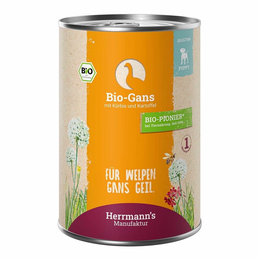 Selection puppy organic goose with pumpkin and potato