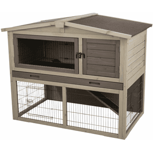 Clapier pour petits animaux Natura avec toit à pignon et enclos extérieur, gris-brun