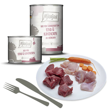DUO von schmackhaftem Rind & Kaninchen an Möhrchen