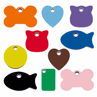 Tiermarken aus Plastik - Fisch, Herz, Katzenkopf, Knochen, Kreis oder Rechteck
