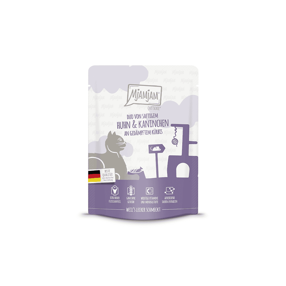 DUO von saftigem Hühnchen & Kaninchen an gedämpftem Kürbis
