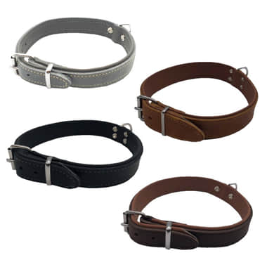 Weichleder-Halsband gefüttert, mit genietetem Leinenring