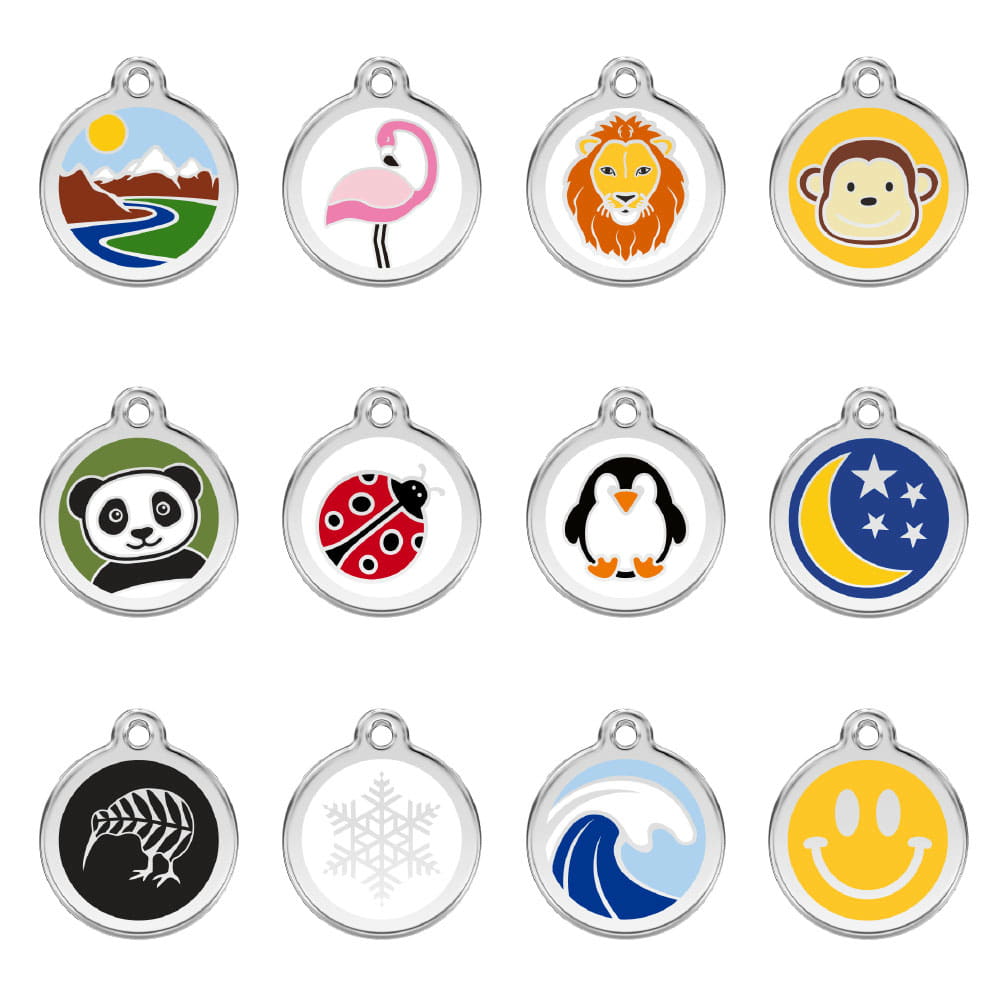 Animal stamp with enamel - mountains, flamingo, lion, monkey, panda, ladybug, penguin, moon &amp; stars, kiwi, snowflake, wave or smiley