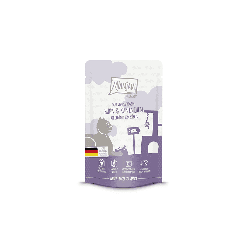 DUO von saftigem Hühnchen & Kaninchen an gedämpftem Kürbis