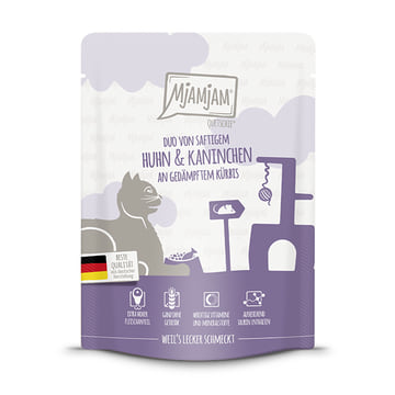 DUO von saftigem Hühnchen & Kaninchen an gedämpftem Kürbis