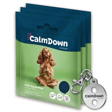 CalmDown Post-OP Button & Halsband-Anhänger für Hunde