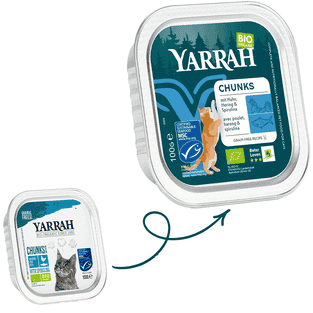 Bio Chunks mit Fisch für Katzen - Schale