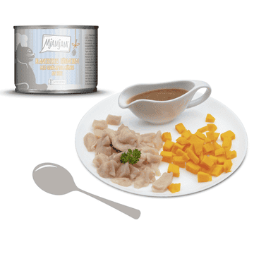 Blanchiertes Hühnchen mit gedämpftem Kürbis an Sosse