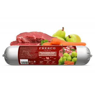 Barf-Wurst Rind mit Karotten, Birnen, Grünlippmuschel