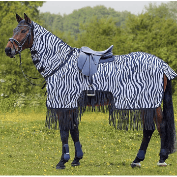 Fly riding rug zebra with fringes - black/white