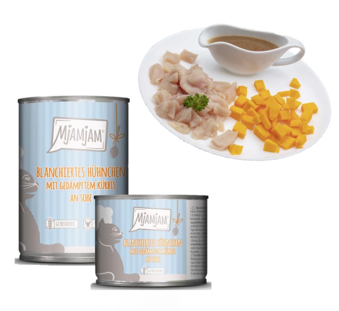 Blanchiertes Hühnchen mit gedämpftem Kürbis an Sosse