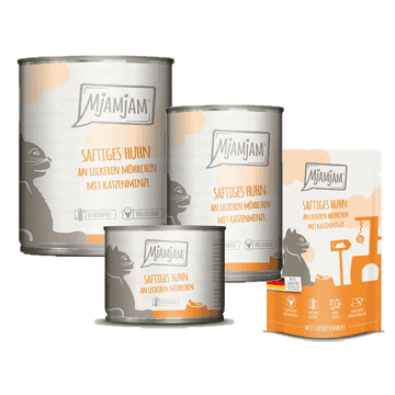Saftiges Huhn an leckeren Möhrchen mit Katzenminze