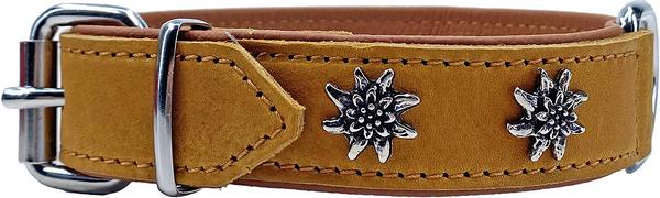 Edelweiss Collar made of soft leather, beige / cognac