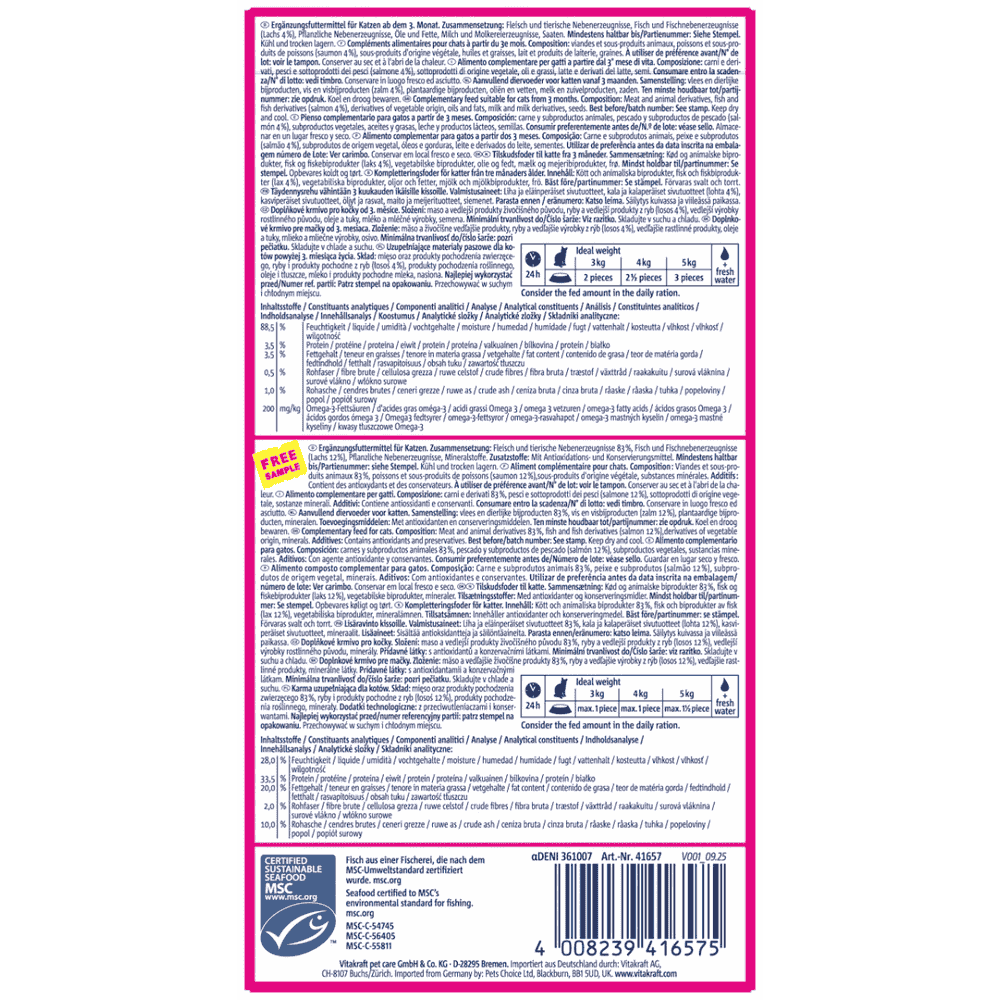 Cat Liquid Snack Lachs MSC+Omega3 plus gratis Cat Stick