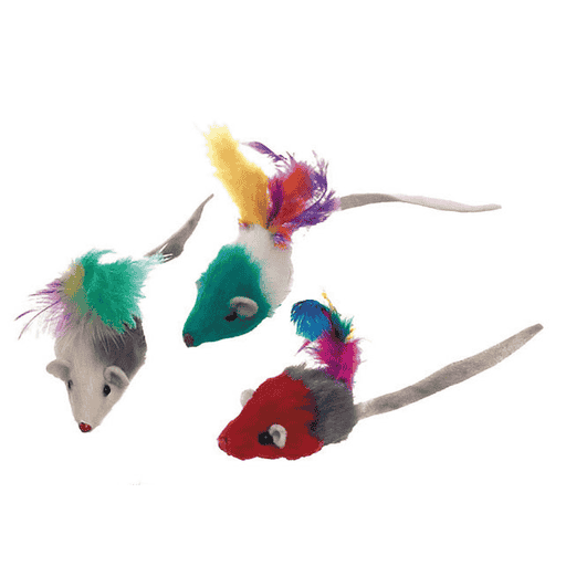 Souris en fourrure avec plumes jouet pour chats