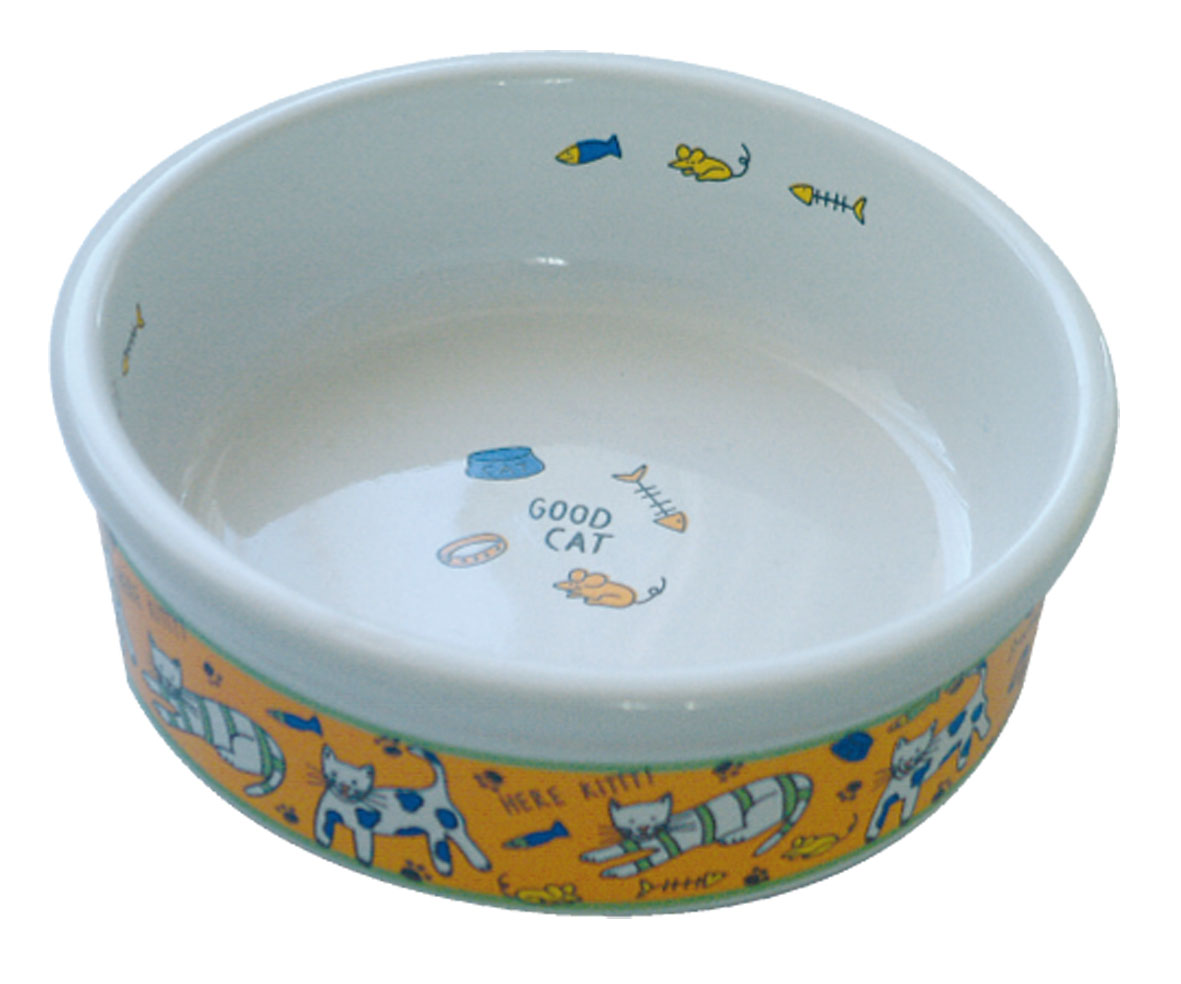 Ceramic cat bowl with cat motif