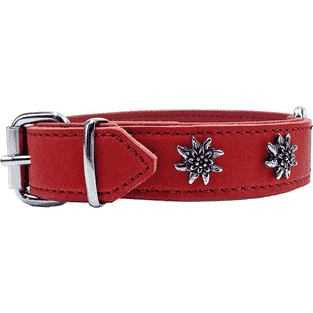 Edelweiss-Halsband aus weichem Leder, rot