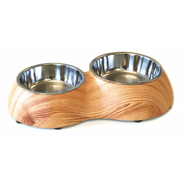 Écuelles double en mélamine pour chiens et chats, motif bois