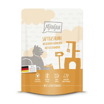 Saftiges Huhn an leckeren Möhrchen mit Katzenminze