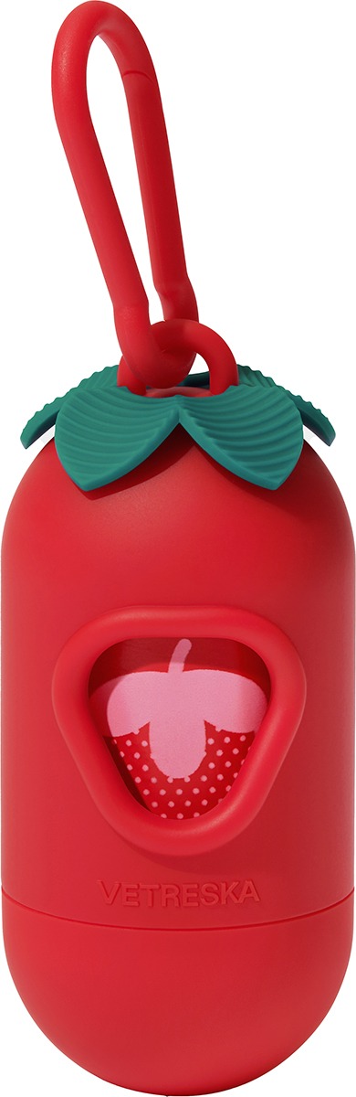 Strawberry poop bag dispenser set, 7 rolls
