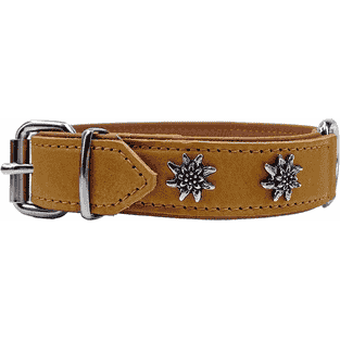 Edelweiss-Halsband aus weichem Leder, beige / cognac