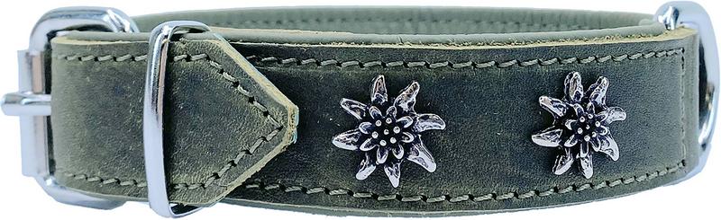 Edelweiss Collar made of soft leather, green